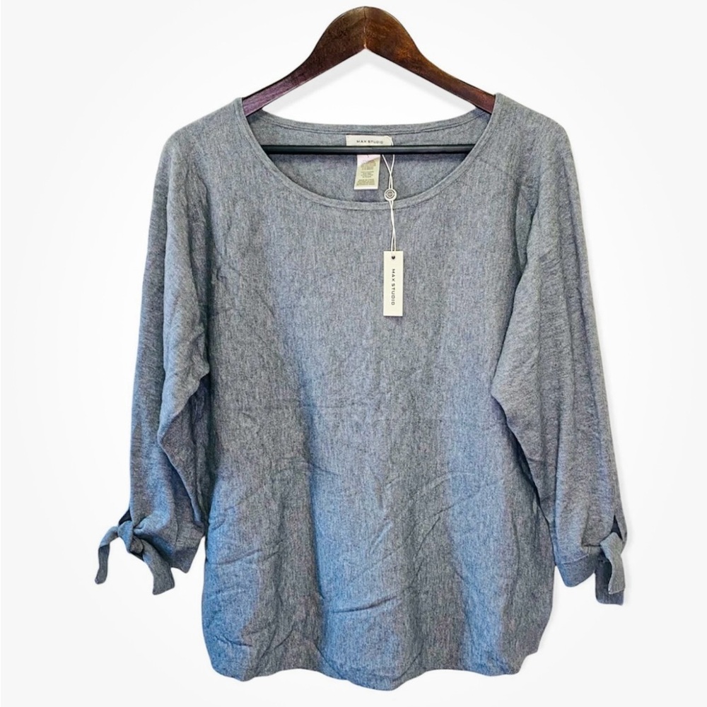 Max Studio Gray Blouse with Tie Sleeves